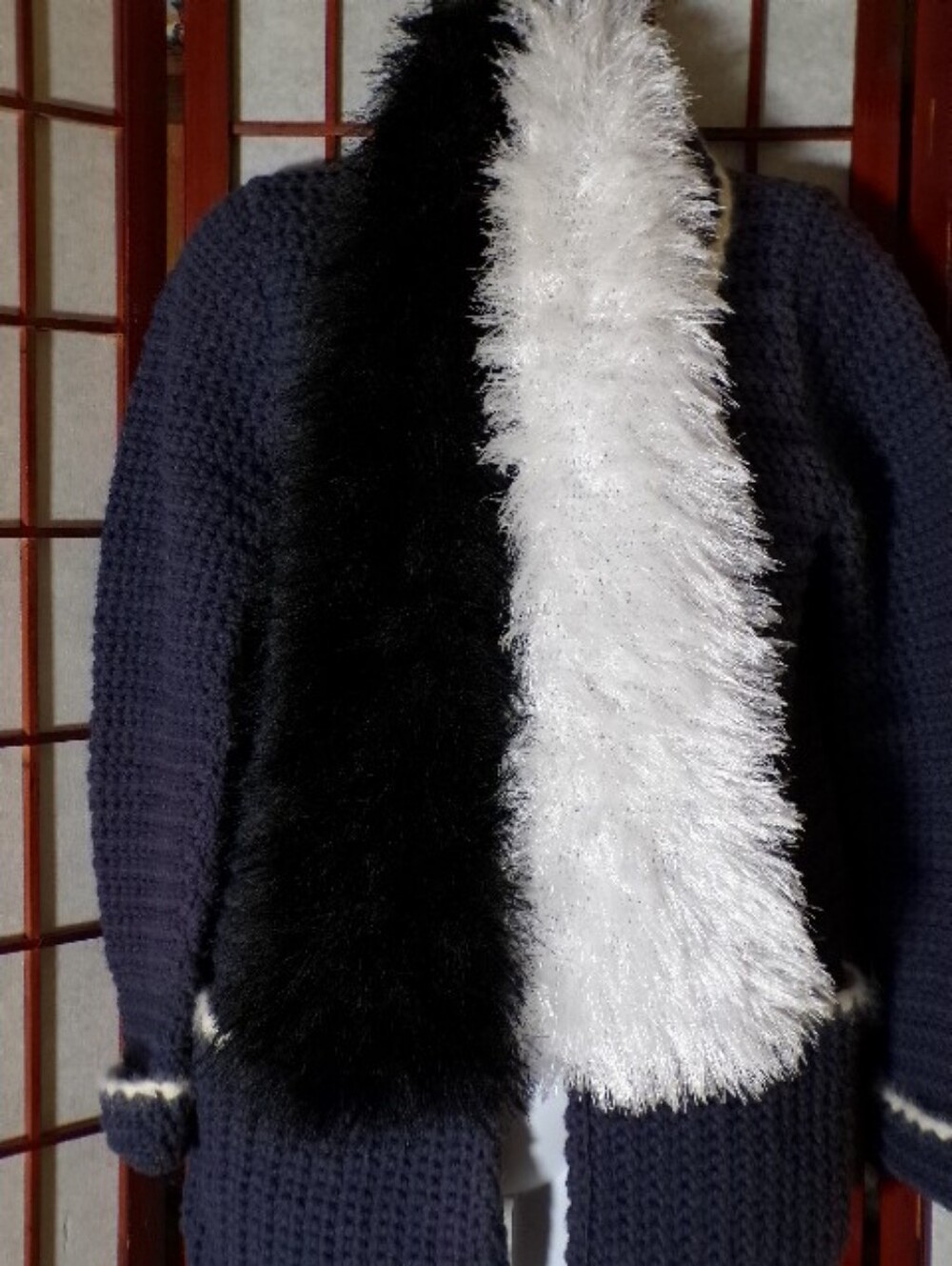Handmade Black White Eyelash Scarf